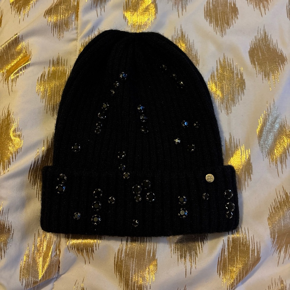 Steve Madden Classic Black Rhinestone Beanie